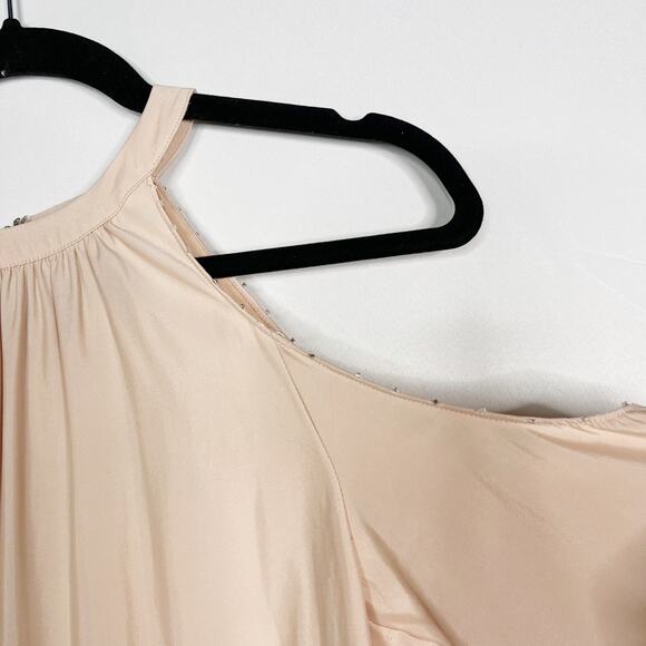 Ramy Brook XSmall Blush Pink The Jackson Cold Shoulder Studded Blouse Top Satin - Picture 6 of 13